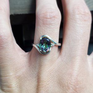 Size 8 Sterling Silver Mystic Oval Topaz And CZ Ring